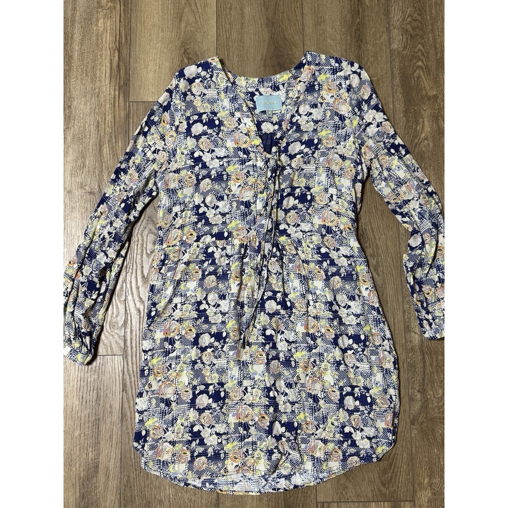 Skies‎ are Blue Floral Print Lace-Up Long Sleeve Dress knee length casual